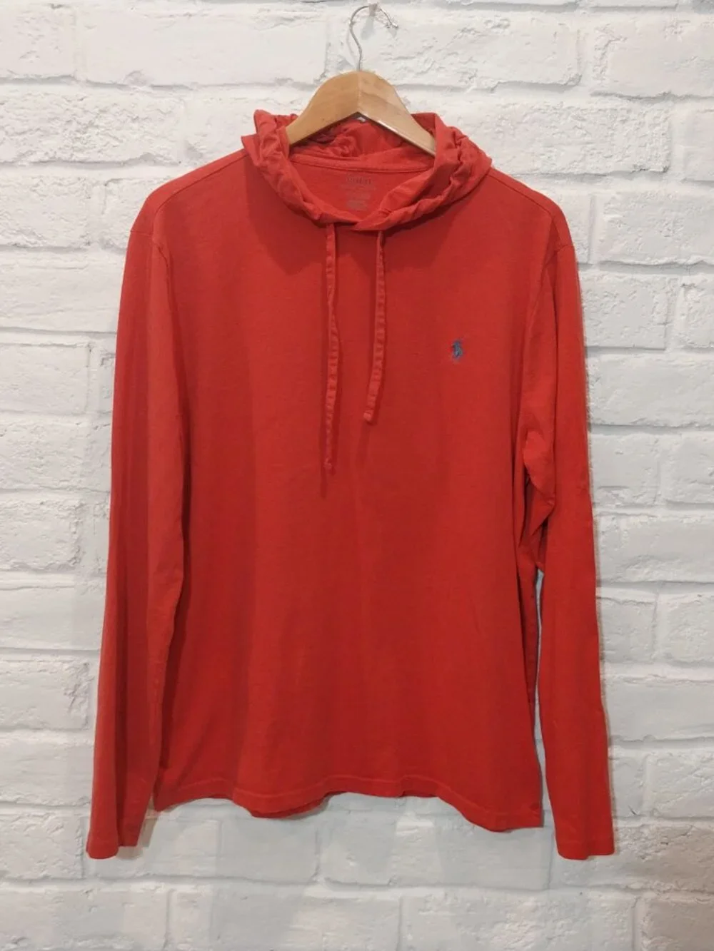 Polo Ralph Lauren Hoodie Men Large Rust Red Orange Pony Jersey T Shirt Long Slv